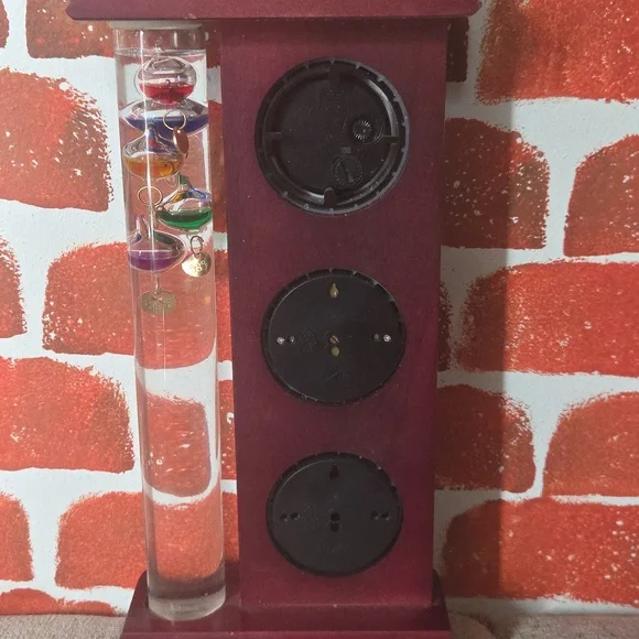 🕑 Elegant Burgundy Galileo Lily Home Analog Weather Station Clock 🕑 - Picture 3 of 9